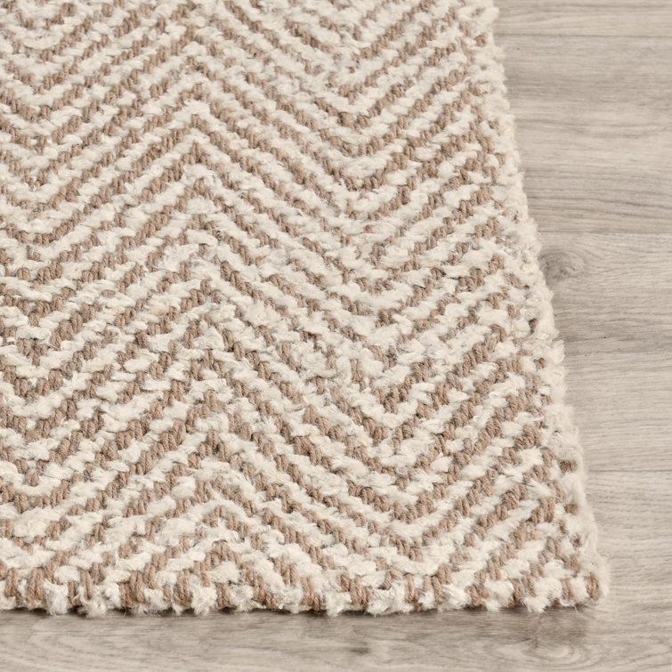 Ivory Handmade Herringbone Wool Blend Chenille Area Rug 6' x 9'