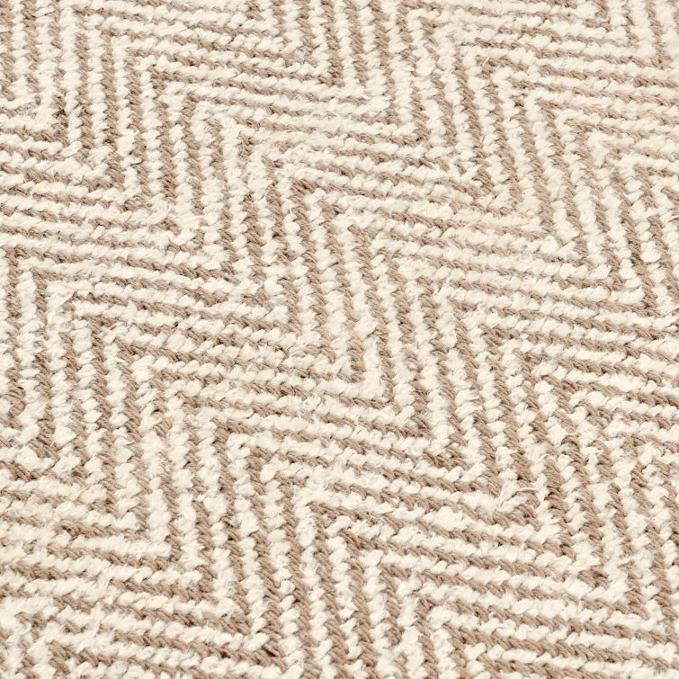 Ivory Handmade Herringbone Wool Blend Chenille Area Rug 6' x 9'