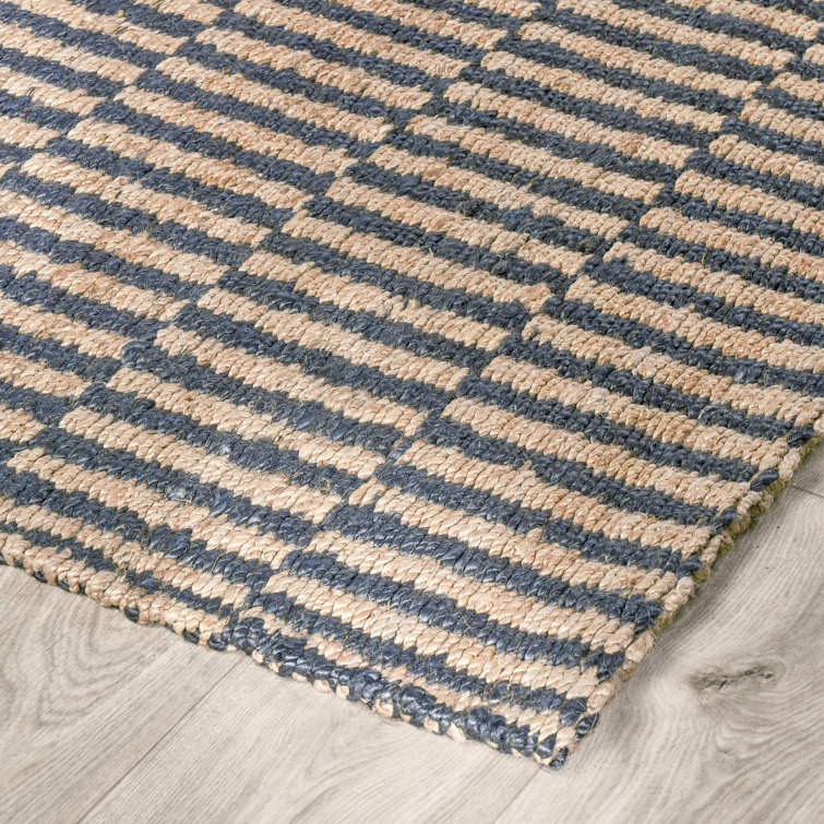 Handmade Blue and Natural Rectangular Jute Area Rug