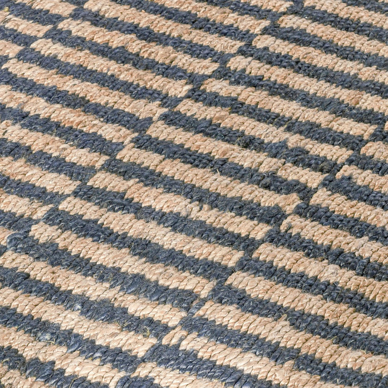Handmade Blue and Natural Rectangular Jute Area Rug