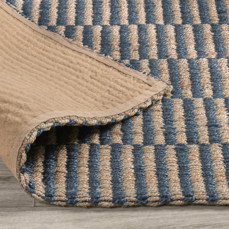 Handmade Blue and Natural Rectangular Jute Area Rug