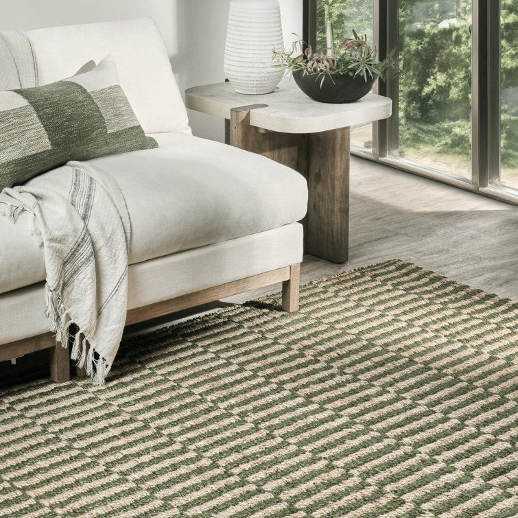 Handmade Green and Natural Jute Rectangular 8' x 10' Rug