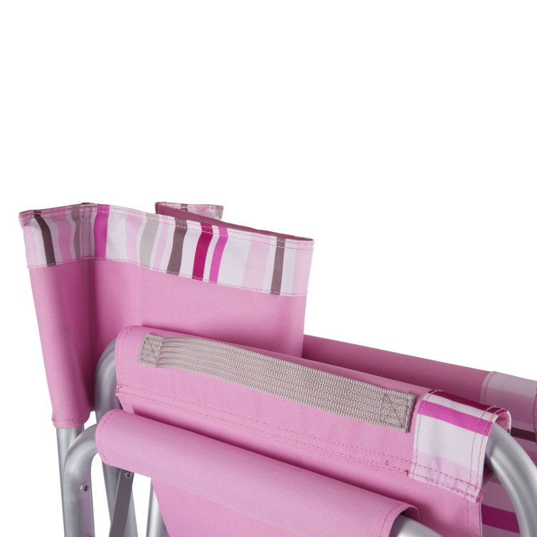 Pink Striped Aluminum Folding Camping Chair with Side Table