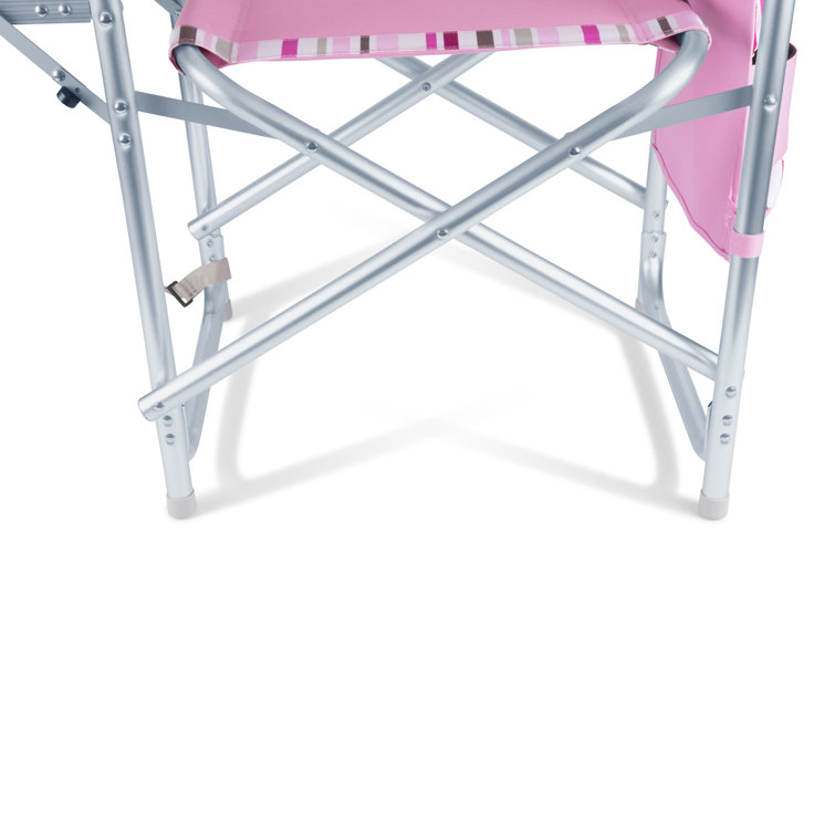 Pink Striped Aluminum Folding Camping Chair with Side Table