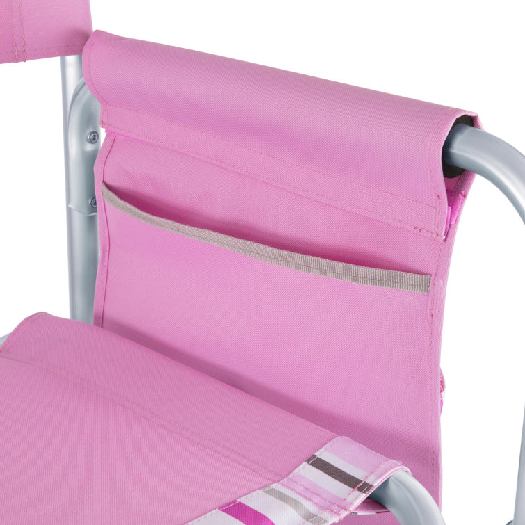 Pink Striped Aluminum Folding Camping Chair with Side Table