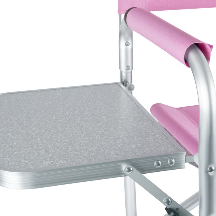 Pink Striped Aluminum Folding Camping Chair with Side Table