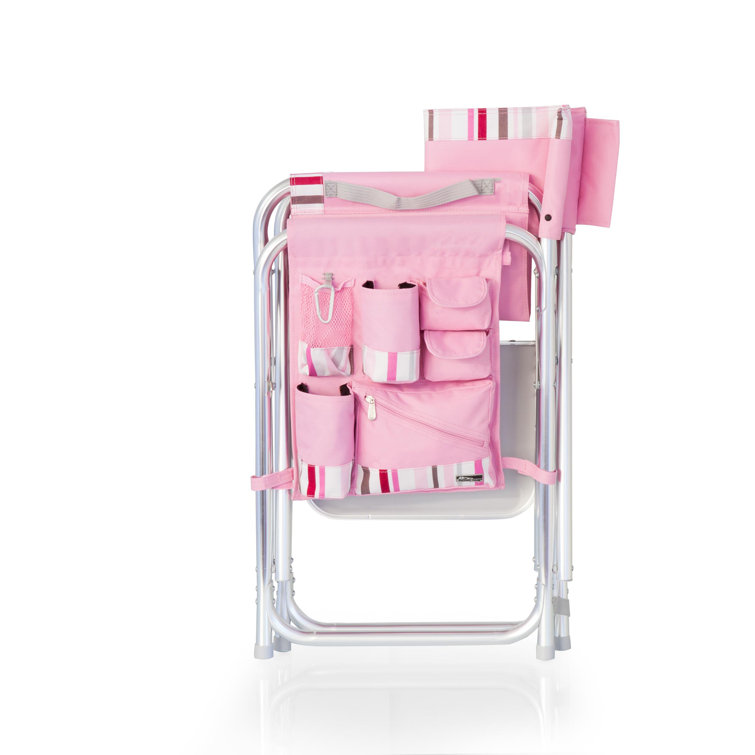 Pink Striped Aluminum Folding Camping Chair with Side Table