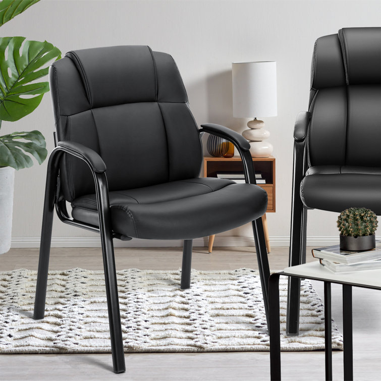 Black Faux Leather Waiting Room Chairs with Metal Frame, Set of 2