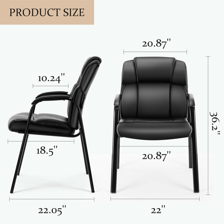 Black Faux Leather Waiting Room Chairs with Metal Frame, Set of 2