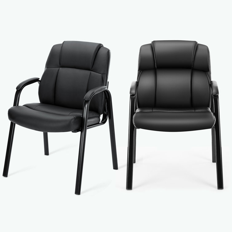 Black Faux Leather Waiting Room Chairs with Metal Frame, Set of 2