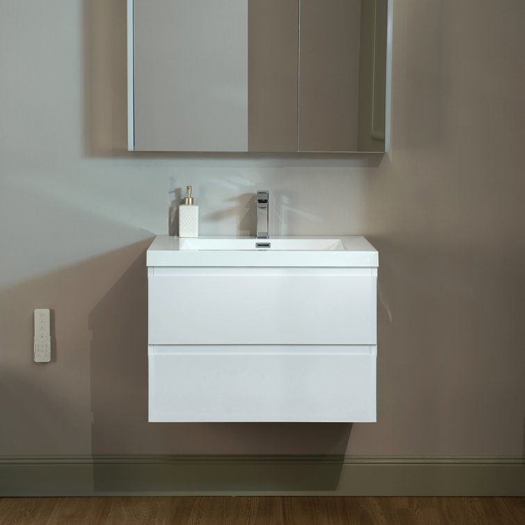 White Composite Floating Vanity with Resin Top and Porcelain Sink