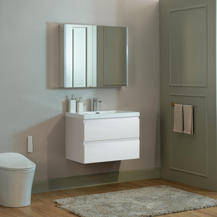 White Composite Floating Vanity with Resin Top and Porcelain Sink