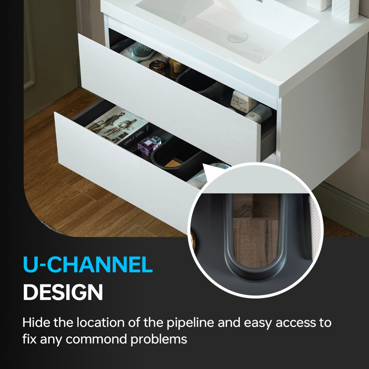 White Composite Floating Vanity with Resin Top and Porcelain Sink