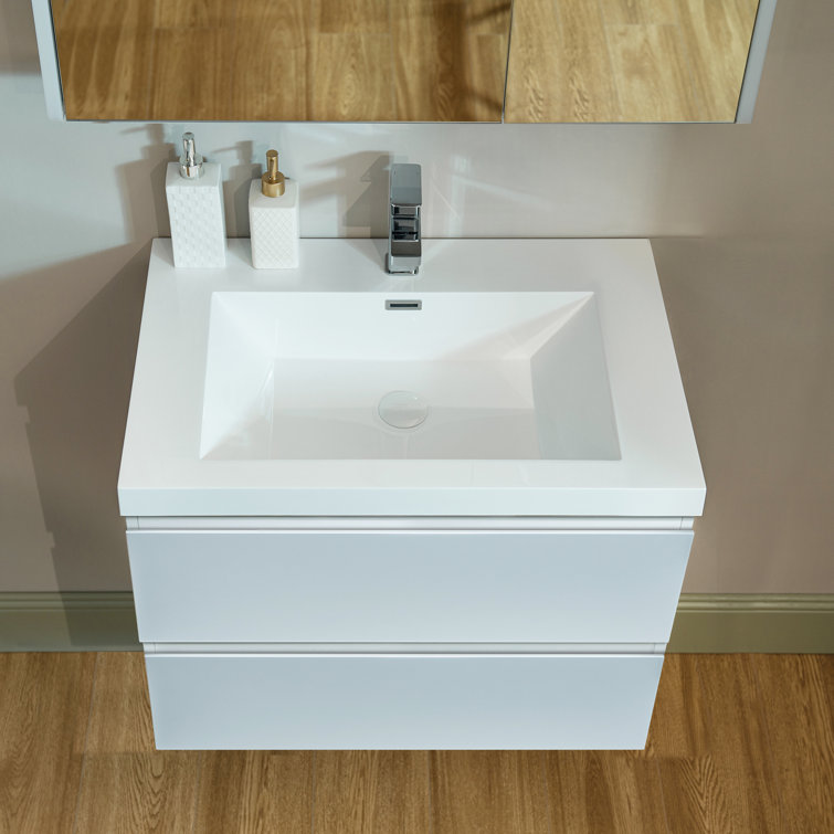 White Composite Floating Vanity with Resin Top and Porcelain Sink