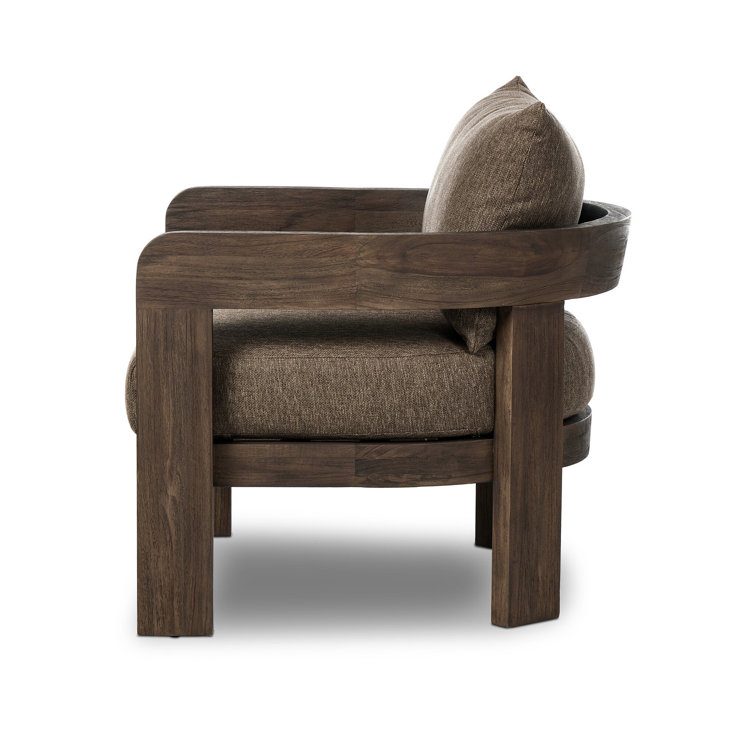 Ellor Brown Solid Teak Outdoor Lounge Chair with Cushion