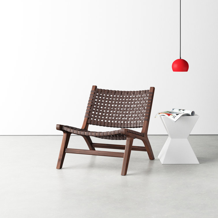 Luna Transitional Brown Leather and Wood Handcrafted Accent Chair