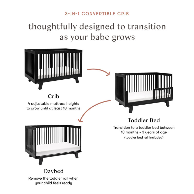 Hudson Black 3-in-1 Convertible Crib with Toddler Rail