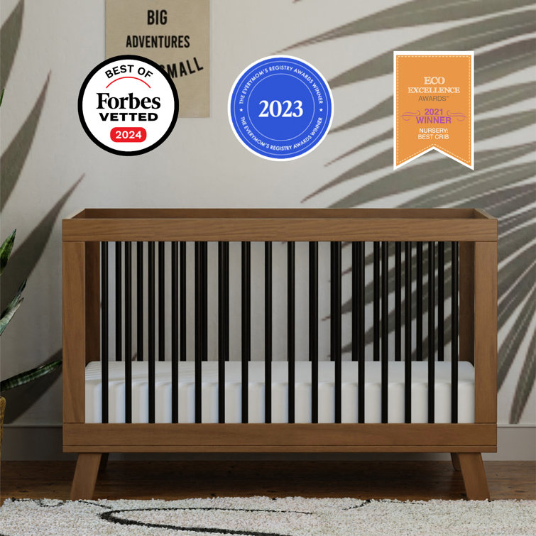 Hudson Natural Walnut and Black Pine Wood Convertible Crib