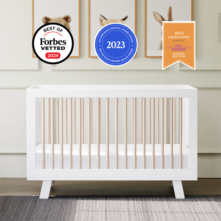 Hudson Convertible White/Washed Natural Crib 3-in-1 Design