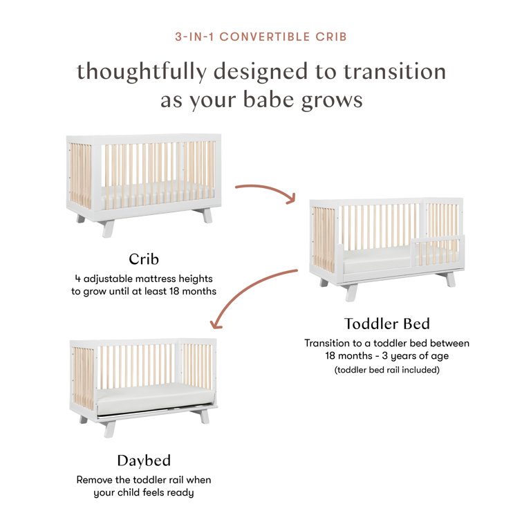 Hudson Convertible White/Washed Natural Crib 3-in-1 Design