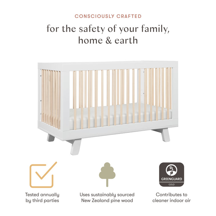 Hudson Convertible White/Washed Natural Crib 3-in-1 Design