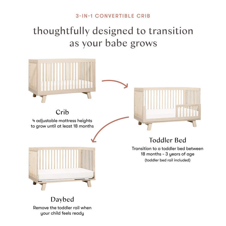 Hudson 3-in-1 Convertible Crib with Toddler Bed Conversion, Washed Natural