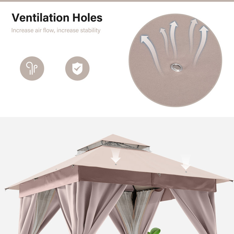 Beige Steel Patio Gazebo with Weather-Resistant Fabric