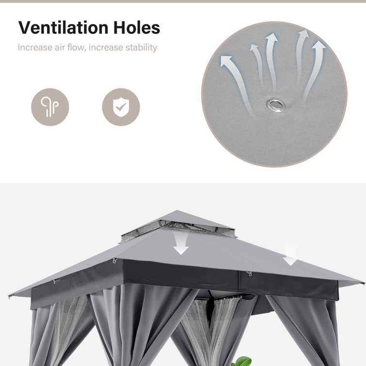 Gray Steel 8x8 Patio Gazebo with Curtains