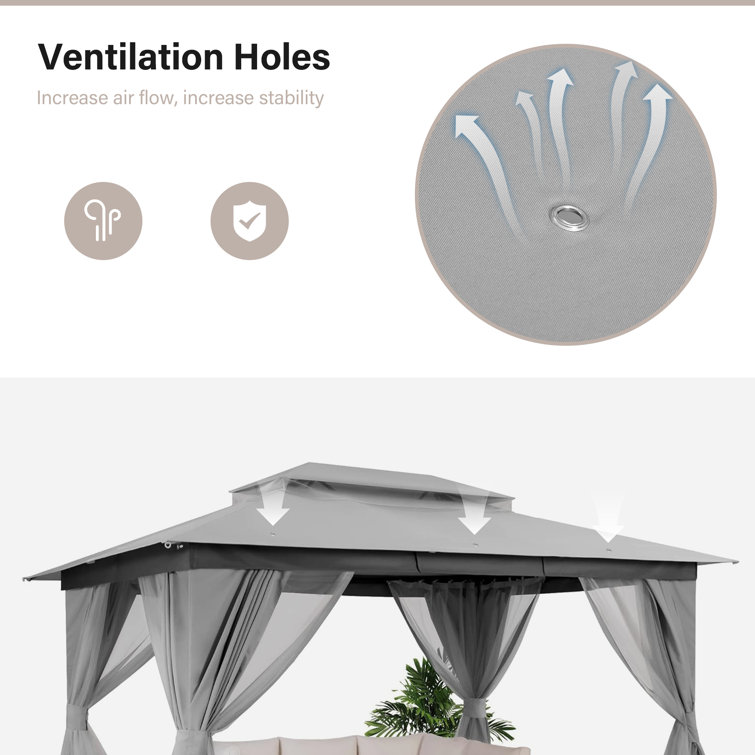 Gray Steel 8x8 Patio Gazebo with Curtains