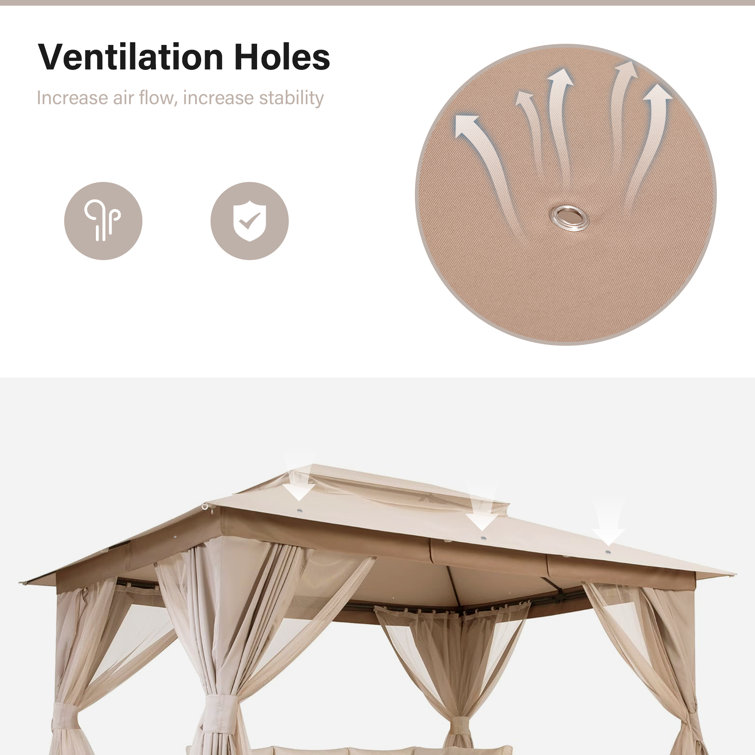 Beige Steel Patio Gazebo with Weather-Resistant Fabric