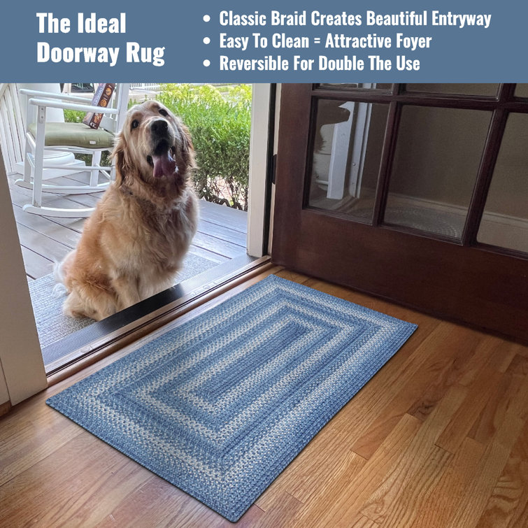 Handmade Denim Blue Braided Jute Rug - Eco-Friendly and Reversible