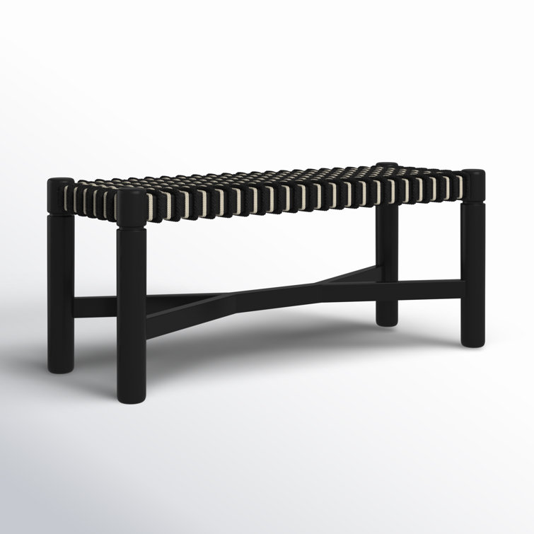 Black and Beige Handwoven Cord Seat Oak Bench