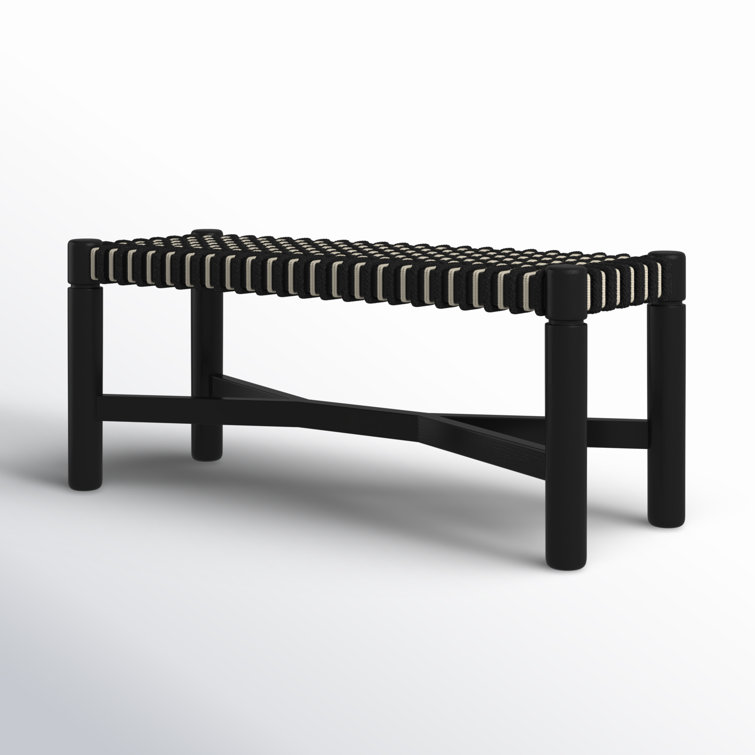 Black and Beige Handwoven Cord Seat Oak Bench
