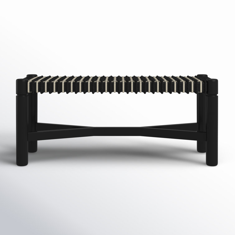 Black and Beige Handwoven Cord Seat Oak Bench