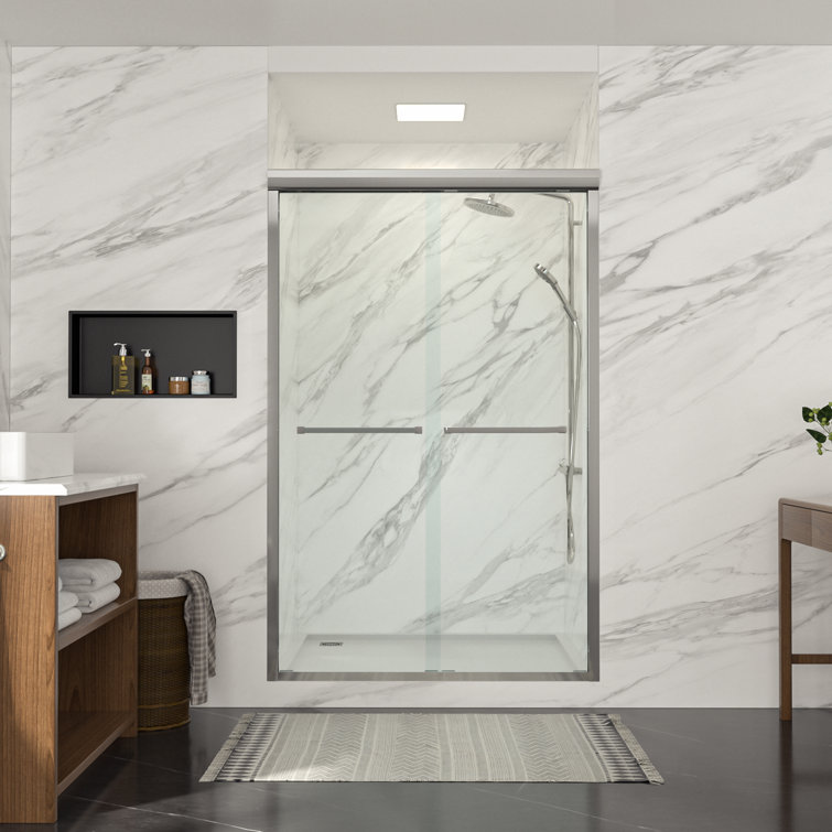 48" W x 76" H Frameless Double Sliding Shower Door with Tempered Glass