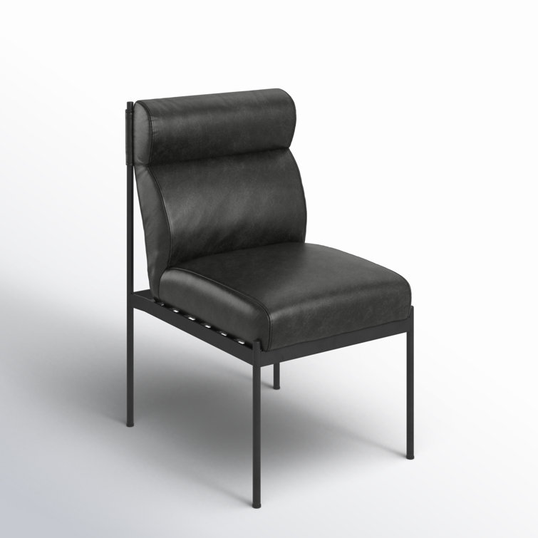 Sleek Black Top-Grain Leather Upholstered Side Chair with Metal Frame