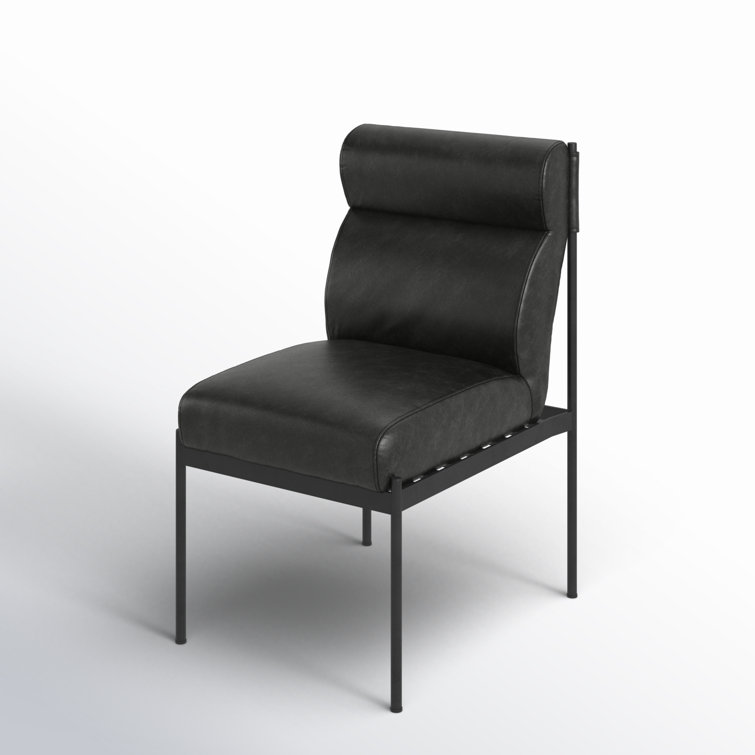 Sleek Black Top-Grain Leather Upholstered Side Chair with Metal Frame
