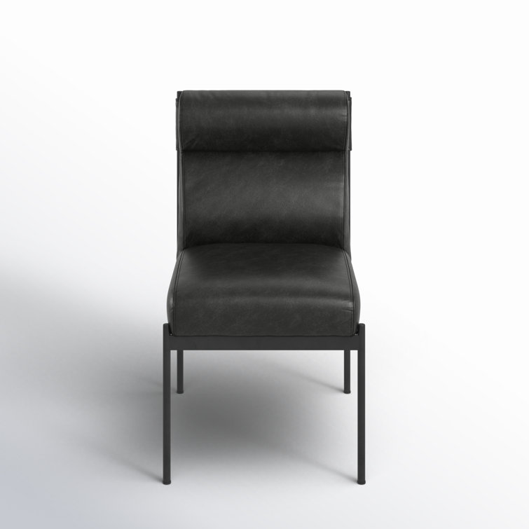Sleek Black Top-Grain Leather Upholstered Side Chair with Metal Frame