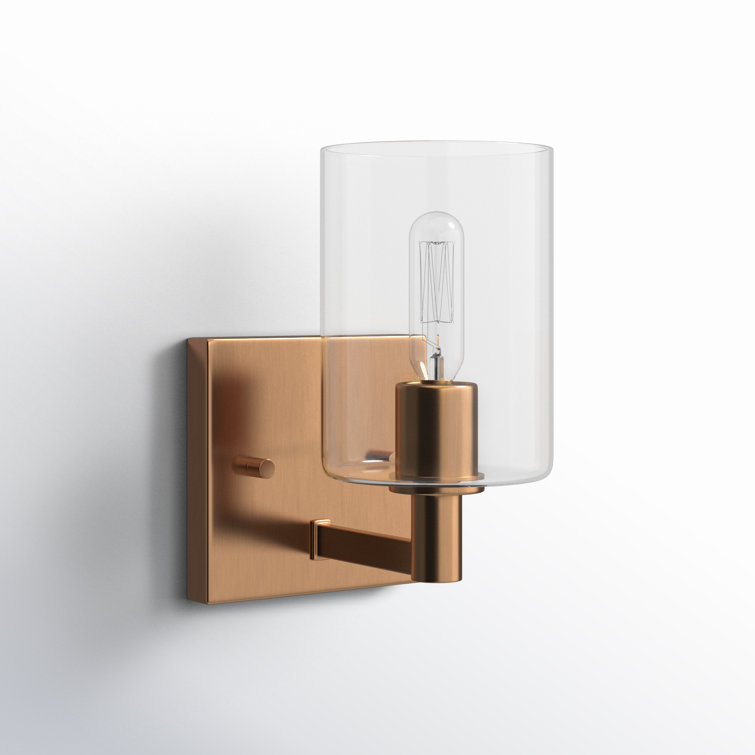 Satin Brass Dimmable Single Light Wall Sconce with Clear Glass Shade