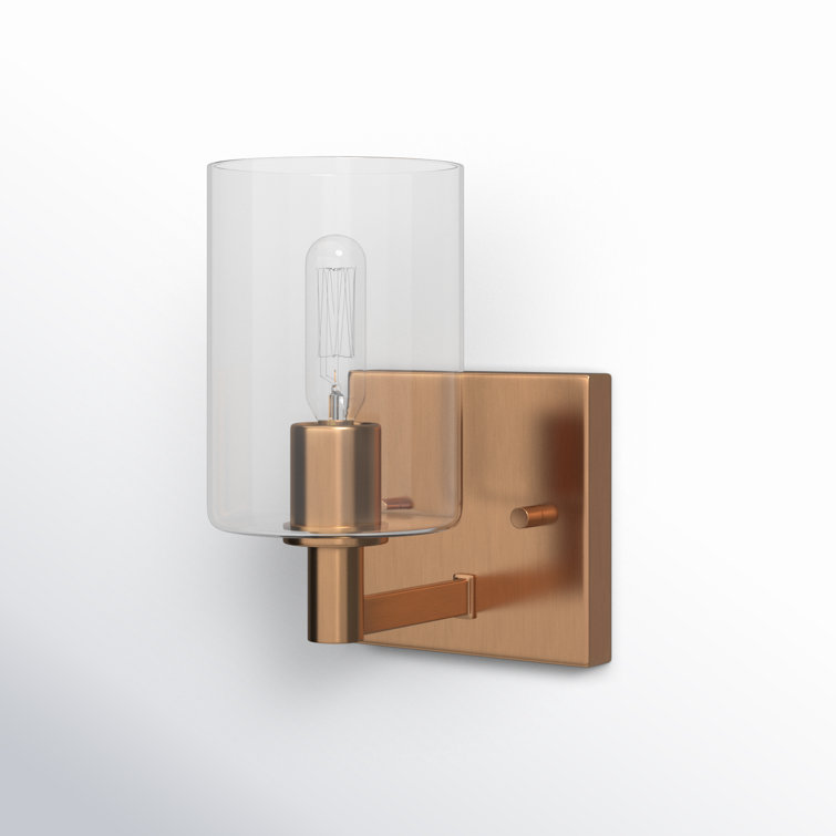 Satin Brass Dimmable Single Light Wall Sconce with Clear Glass Shade