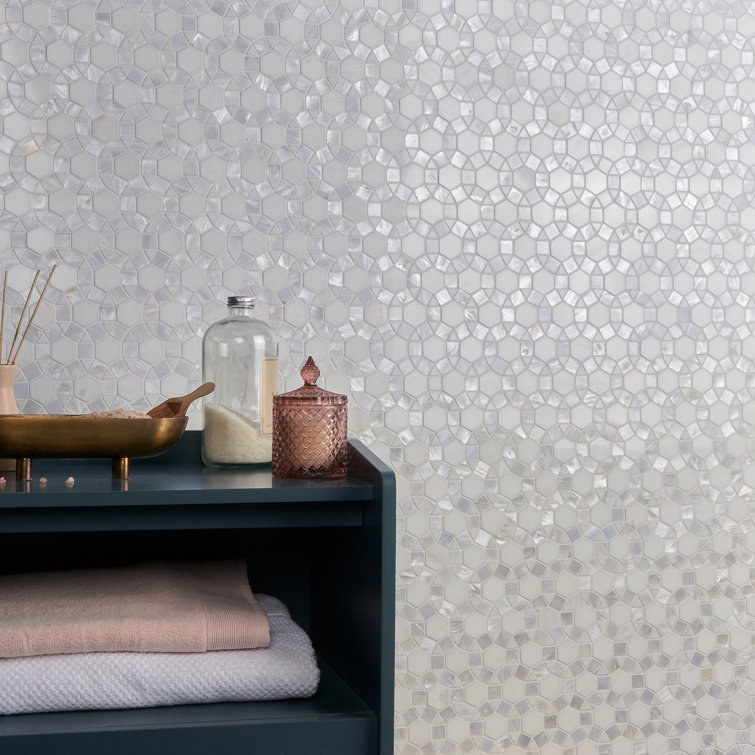 Noble White Polished Pearl and Marble Mosaic Tile