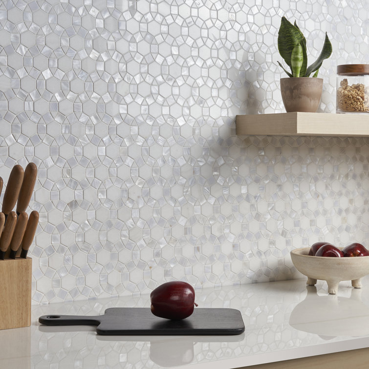 Noble White Polished Pearl and Marble Mosaic Tile
