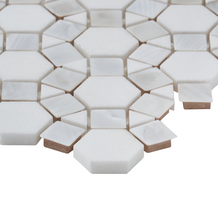 Noble White Polished Pearl and Marble Mosaic Tile