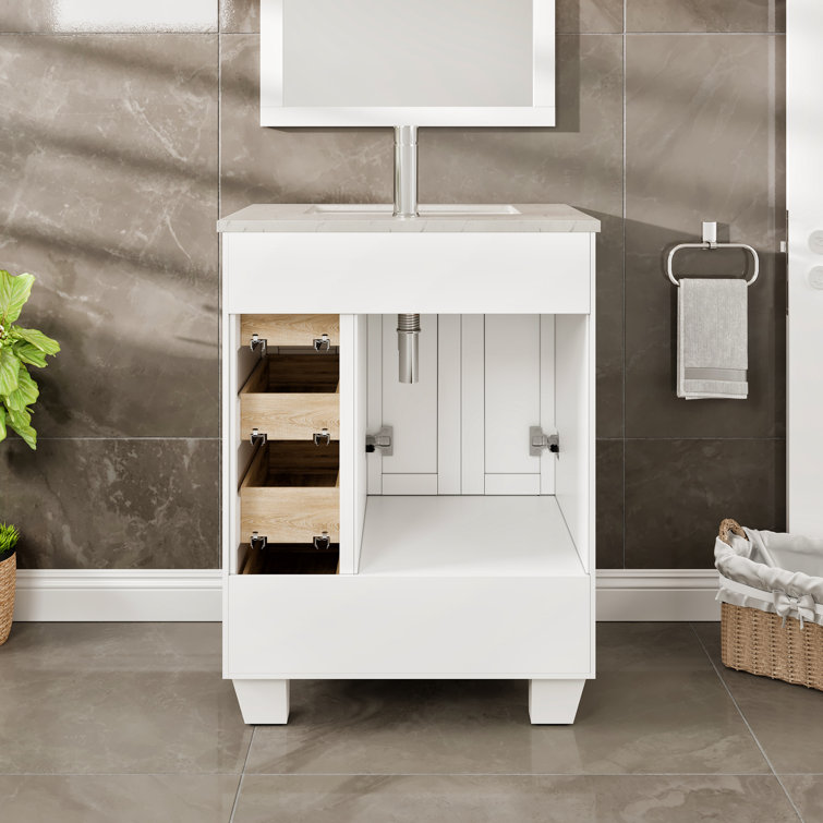 White 24" Bathroom Vanity with Carrara Quartz Top and Sink