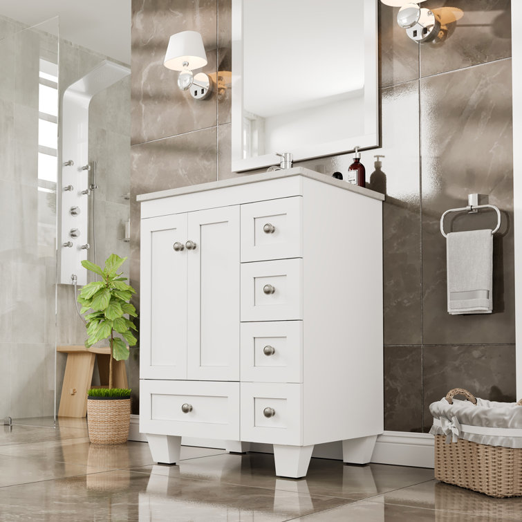 White 24" Bathroom Vanity with Carrara Quartz Top and Sink