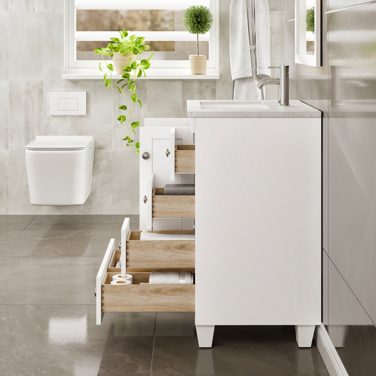 White 24" Bathroom Vanity with Carrara Quartz Top and Sink
