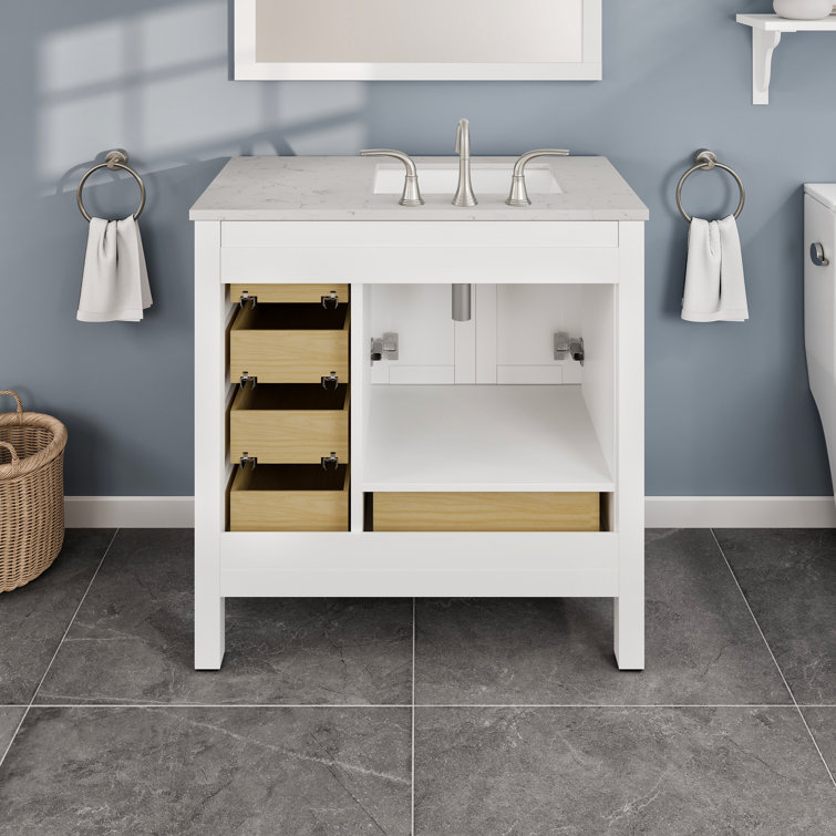 Aberdeen 36" White Solid Wood Bathroom Vanity with Quartz Top