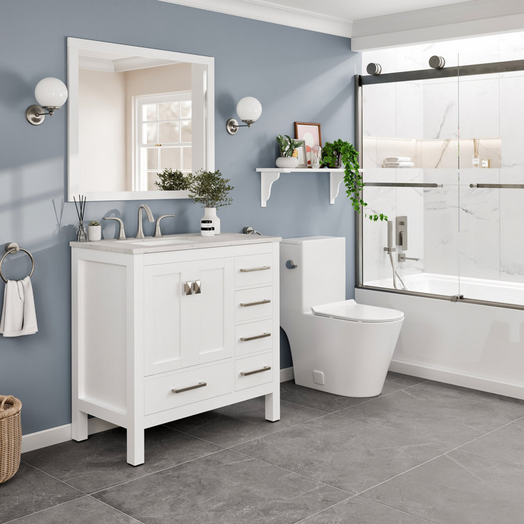 Aberdeen 36" White Solid Wood Bathroom Vanity with Quartz Top