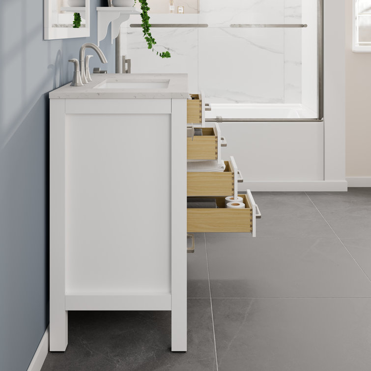 Aberdeen 36" White Solid Wood Bathroom Vanity with Quartz Top