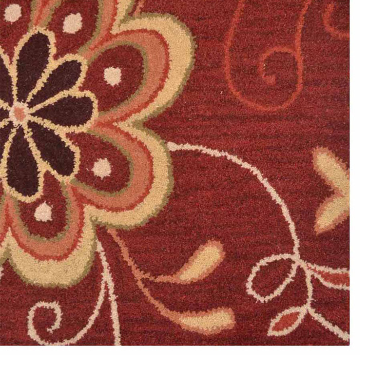 Handmade Floral Tufted Wool Rectangular Rug in Red, 5'x8'